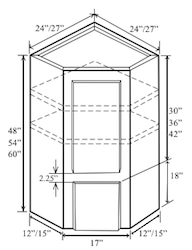 WAG2448: Kitchen Angled Wall Cabinet with Garage Cabinet, 24"W x 48"H x 24"D