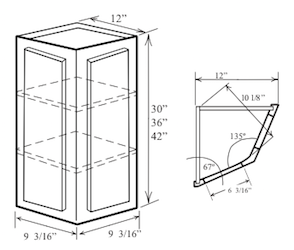 WEA42: Kitchen Angled End Wall Cabinet, 12"W x 42"H x 12"D