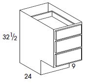 York Three Drawer Base (12"W x 32.5"H x 24"D) 9" ADA-compliant toekick *Special Order